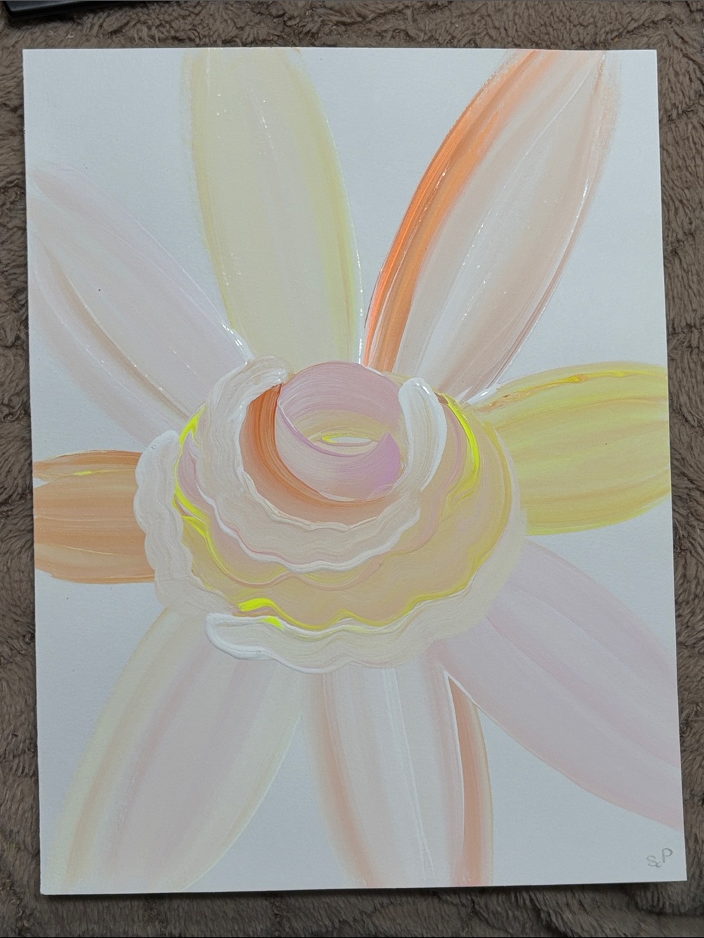 Handpainted - Pastel Pink, Peach & Yellow flower
